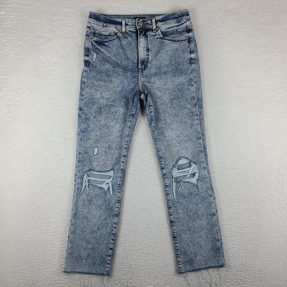 EXPRESS‎ Jeans Womens 10 Blue Slim Super High Rise Distress Acid Wash Denim